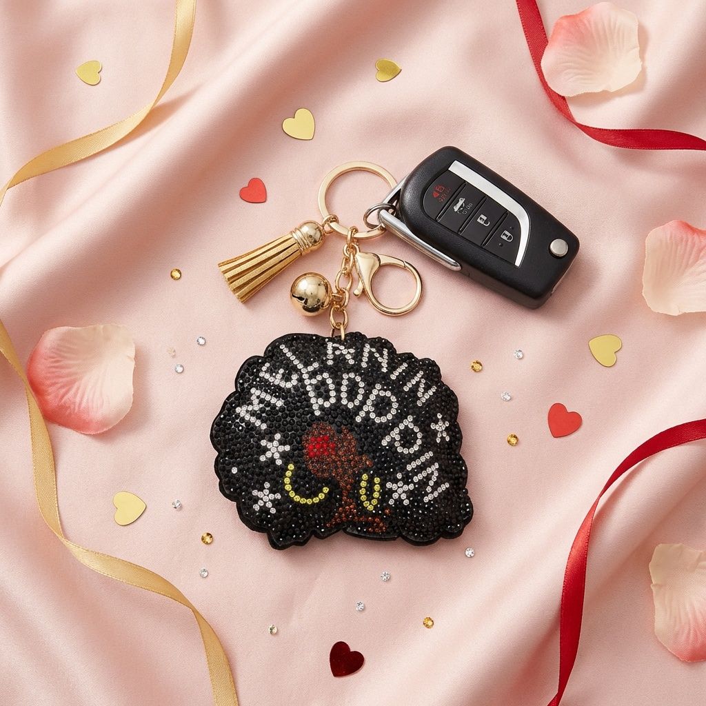 Keychain Melanin Poppin Afro Sparkle Purse Charm