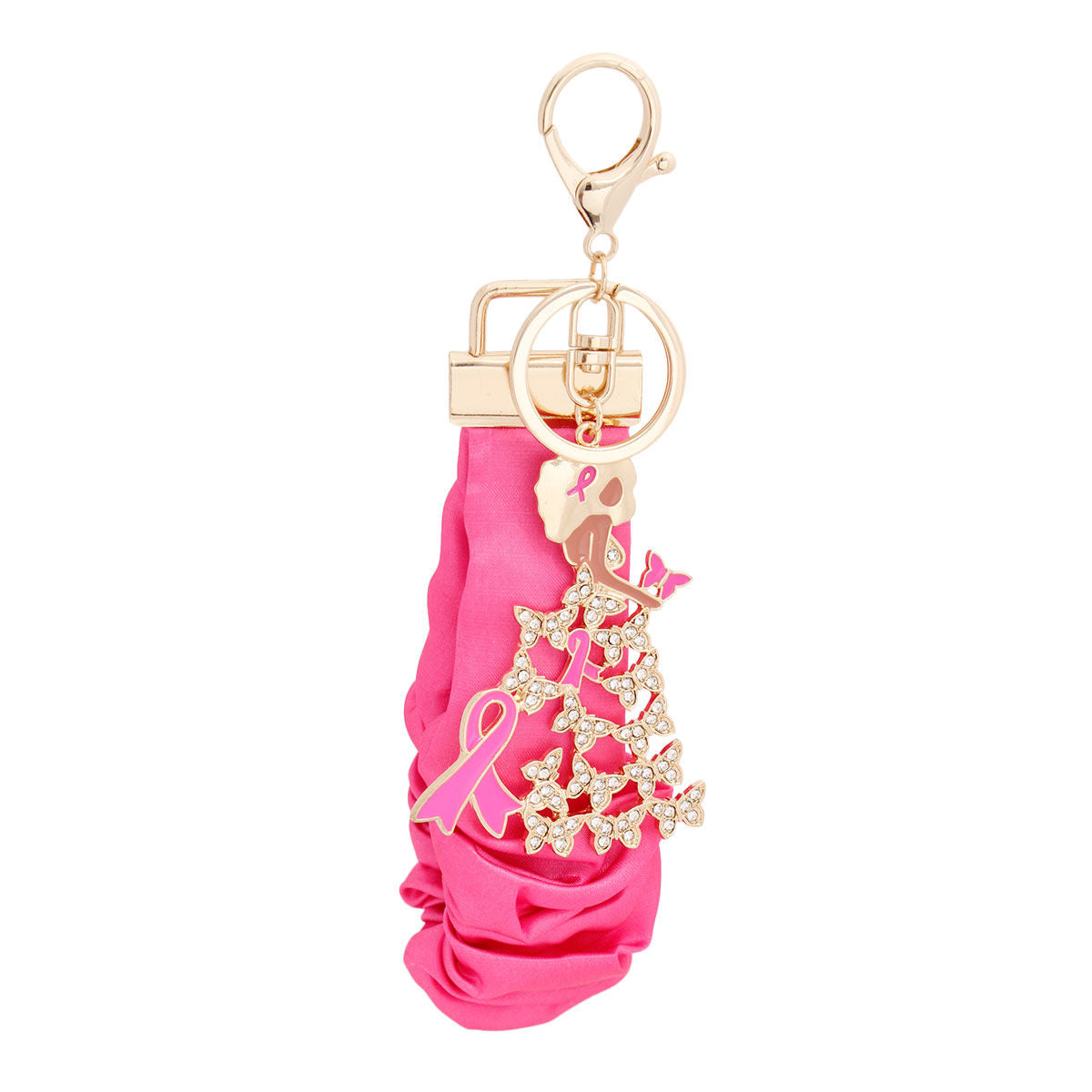 Breast Cancer Gold Pink Wristlet Butterfly Keychain