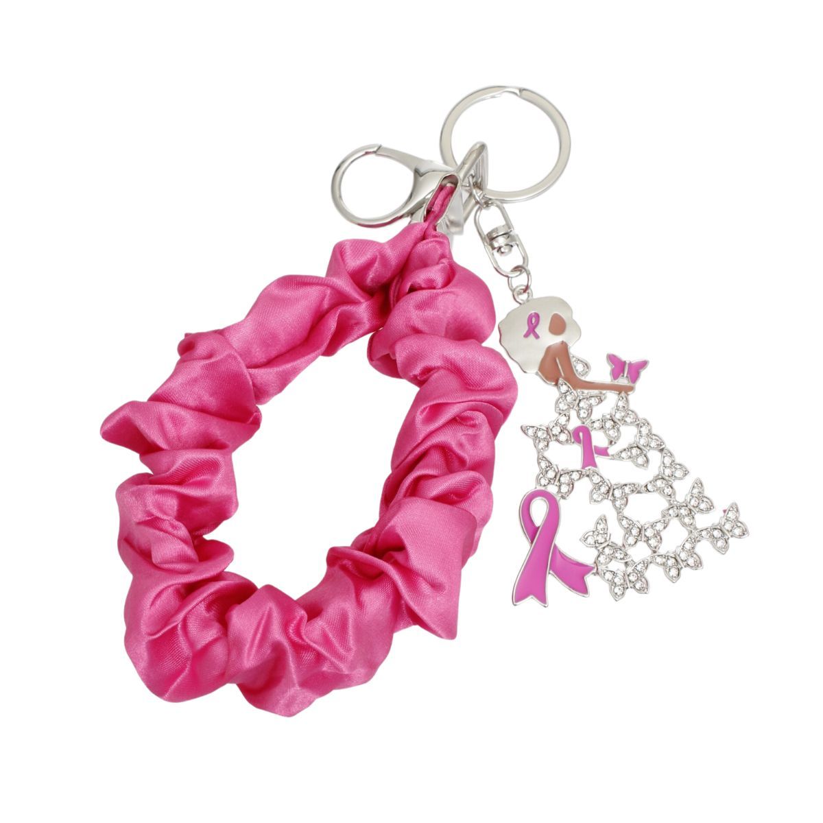 Breast Cancer Silver Pink Wristlet Butterfly Keychain