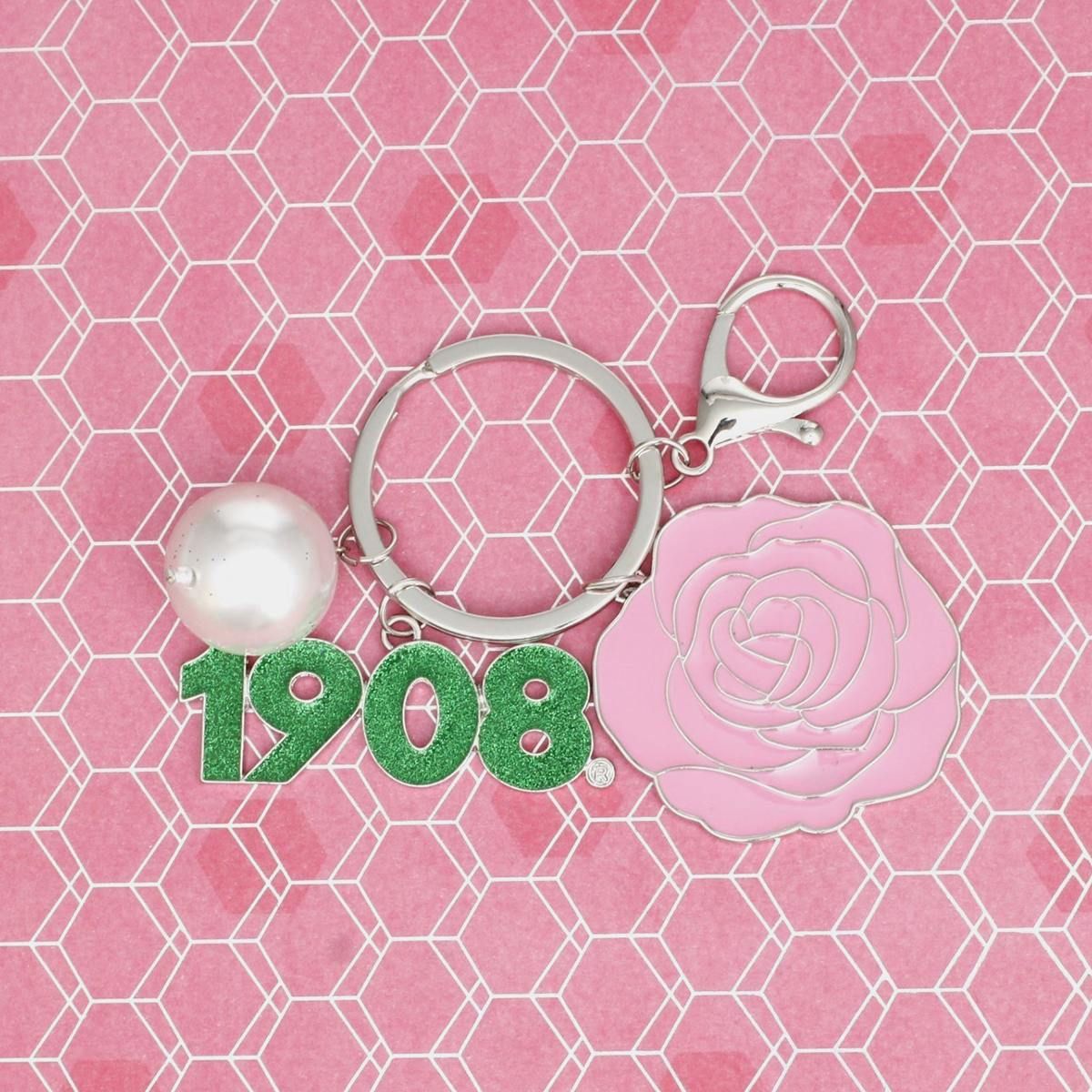 AKA Sorority Flower 1908 Keychain and Bag Clip
