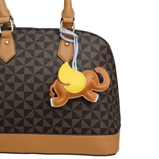 Bag Charm Brown Faux Leather Flying Elephant