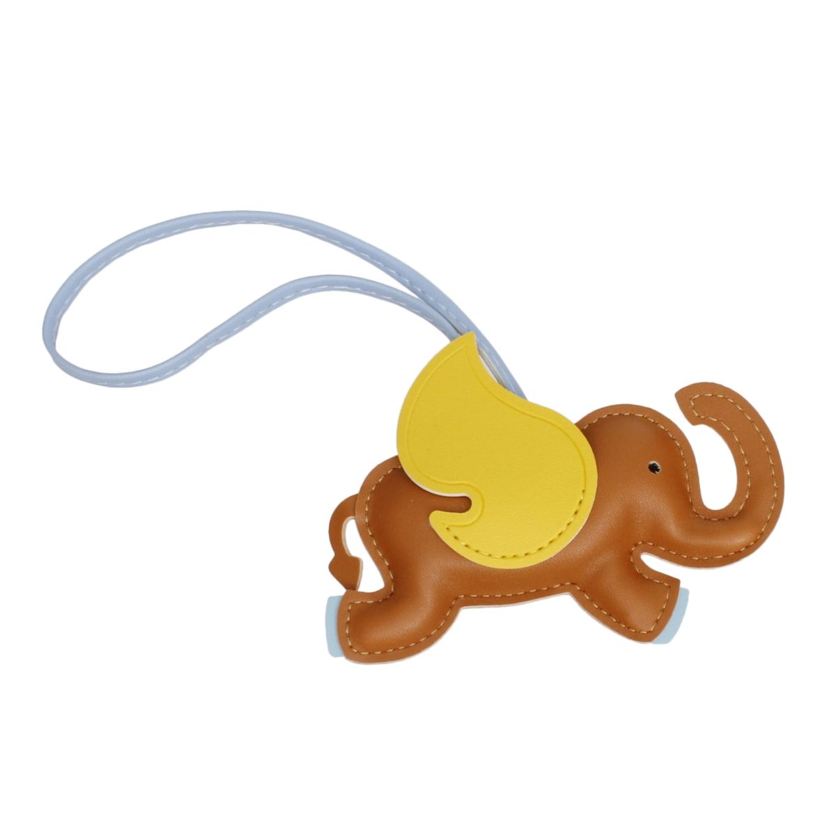 Bag Charm Brown Faux Leather Flying Elephant