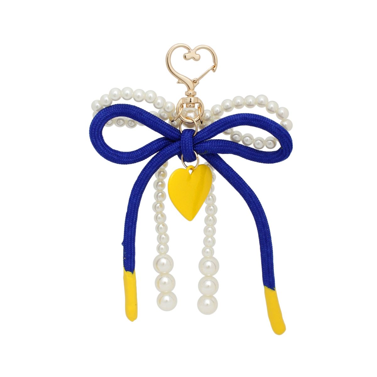 SGRHO Cream Pearl and Blue Cord Bow Heart Bag Clip
