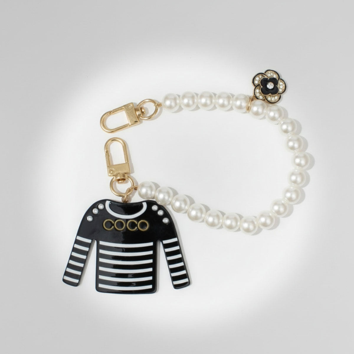 Keychain Black White Stripe COCO Shirt Pearl Clip