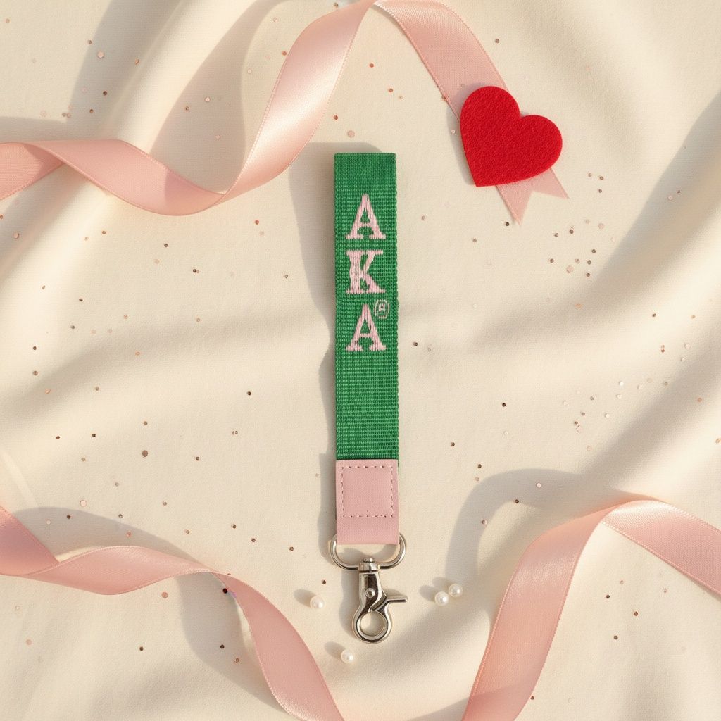 AKA Green Canvas Embroidered Wristlet Strap Clip
