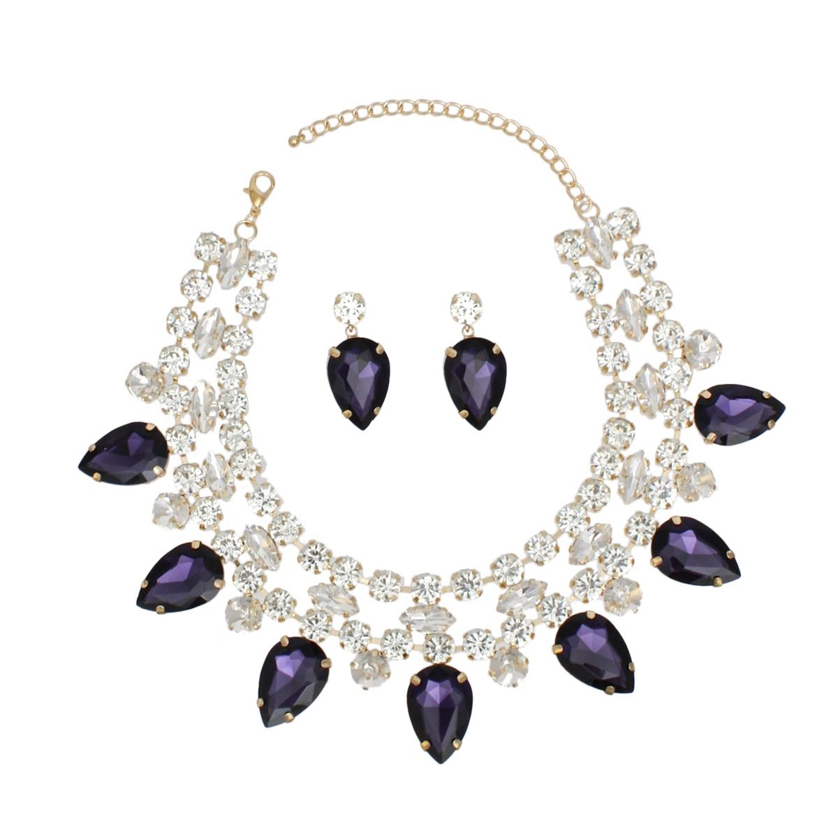 Formal Brilliant Purple Teardrop Crystal Necklace