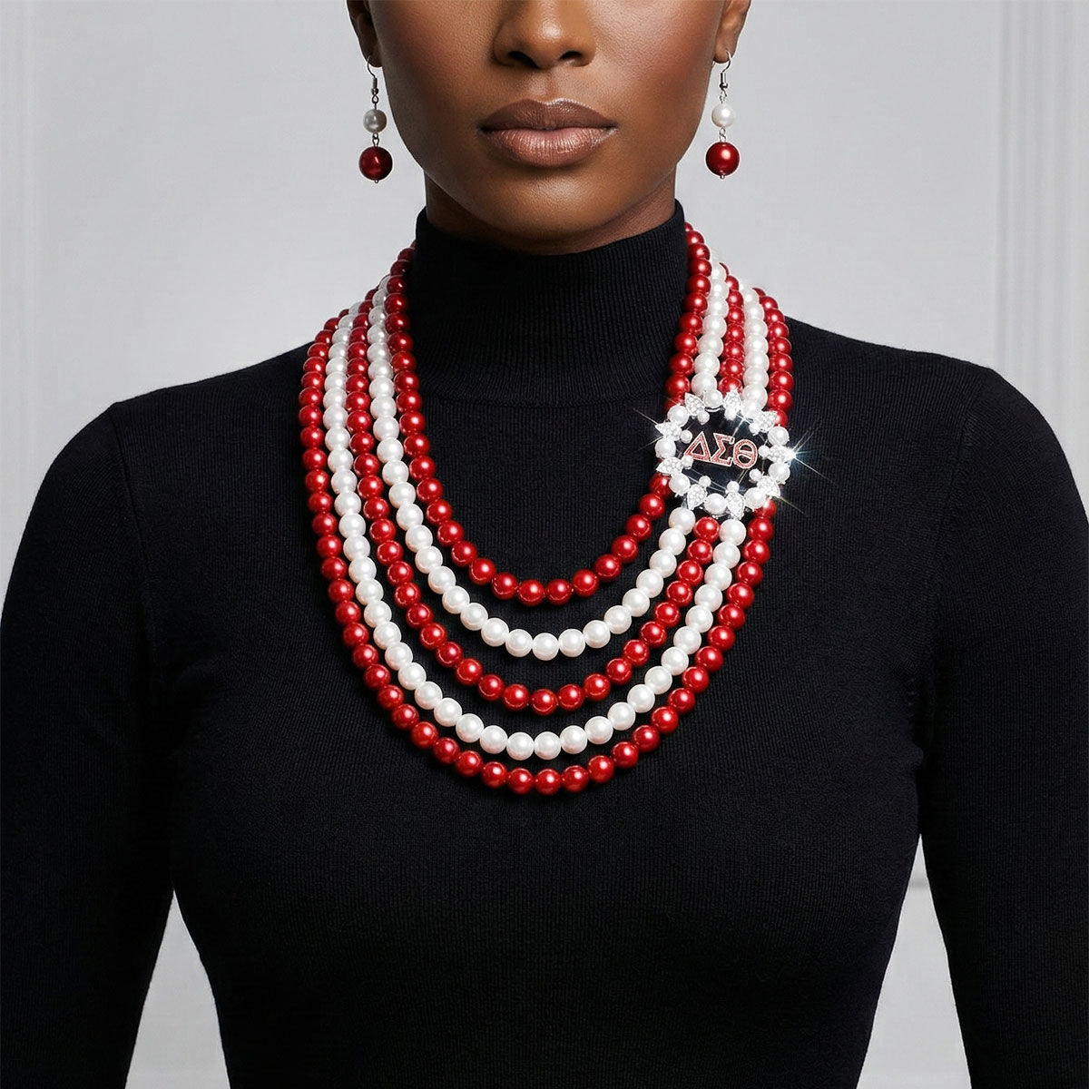 DST Necklace Red White Pearl Soror Set