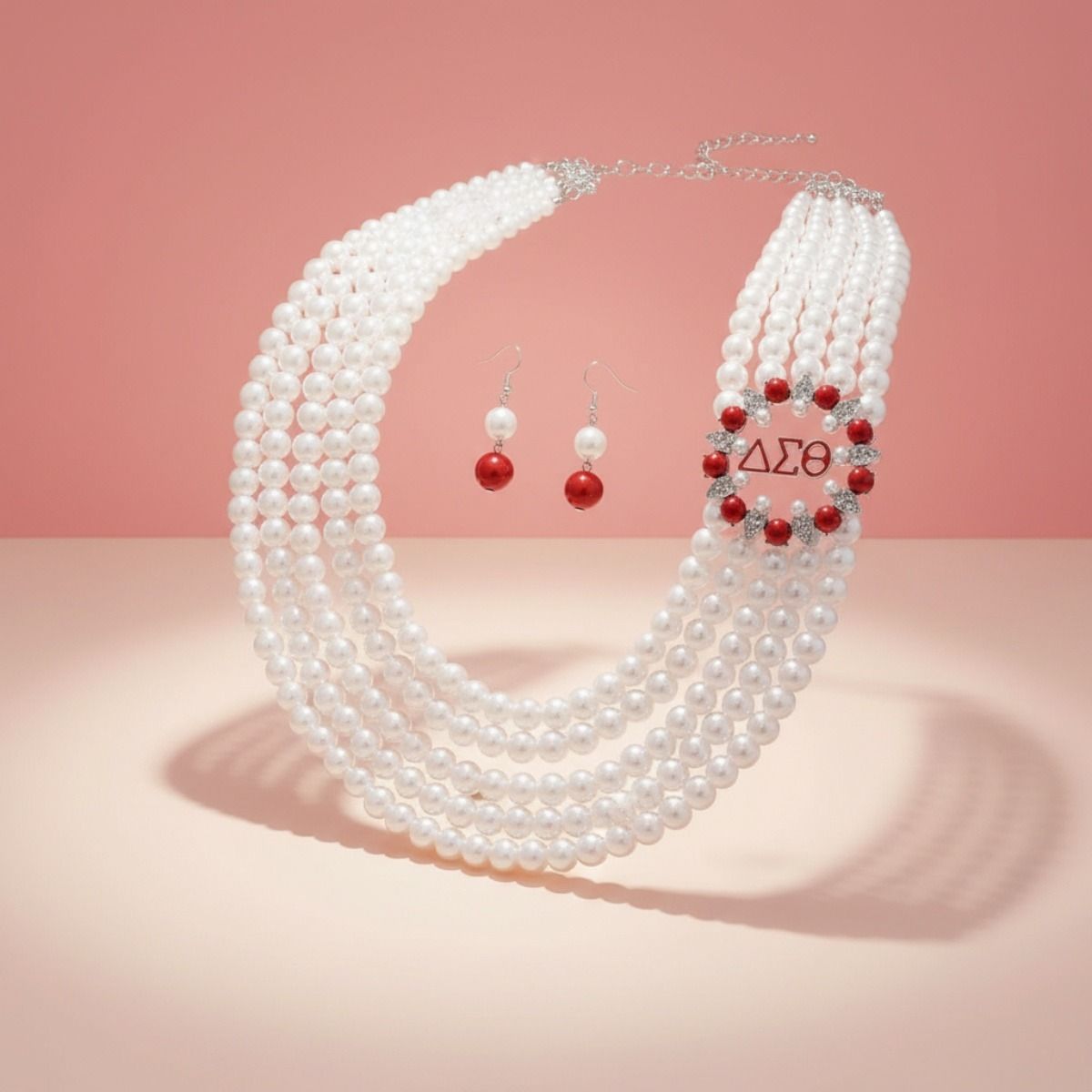 DST Necklace White Pearl Soror Delta Set for Women