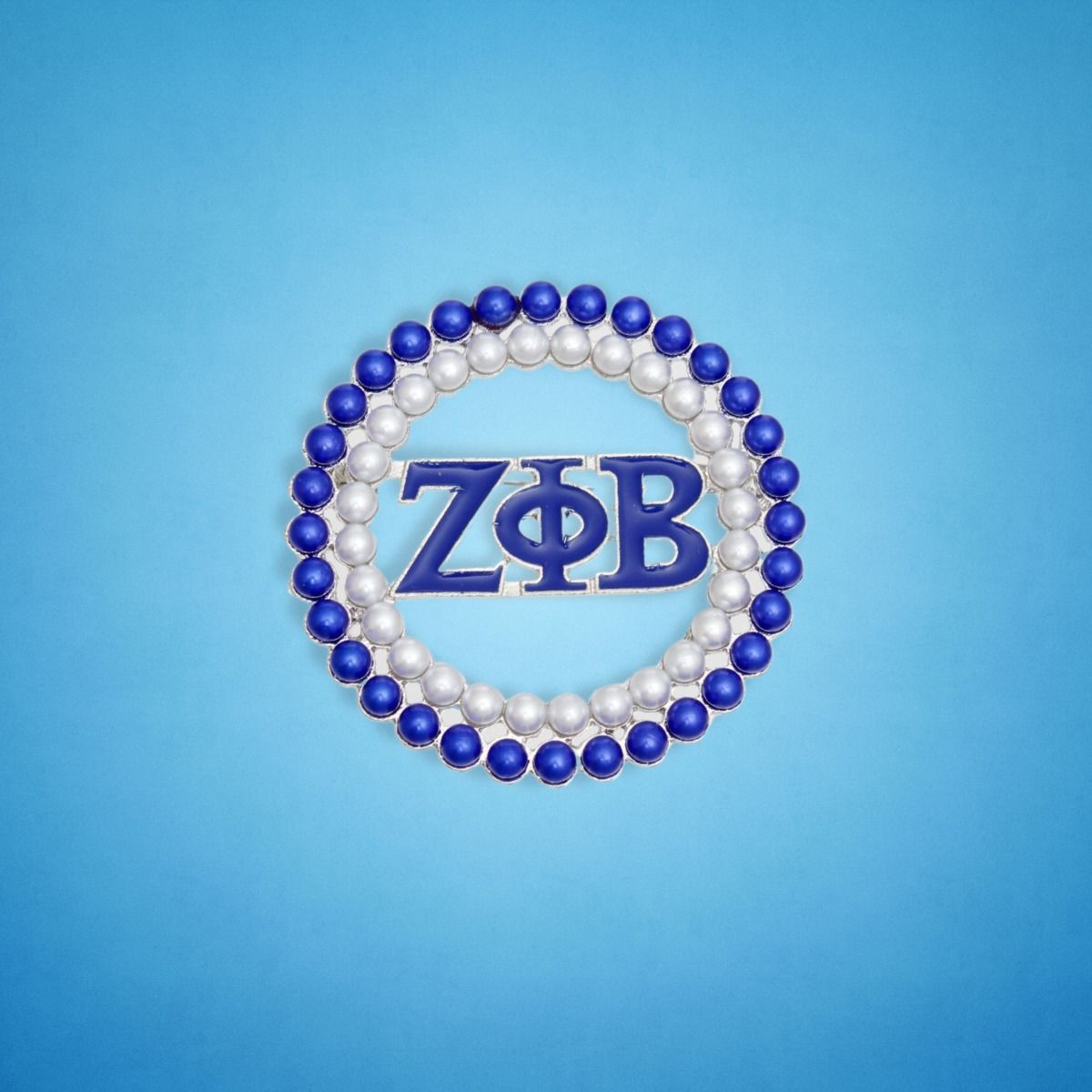 ZPB Sorority Brooch Blue White Pearl Round Pin