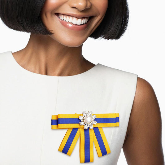 Blue Gold Bow Tie Style Brooch