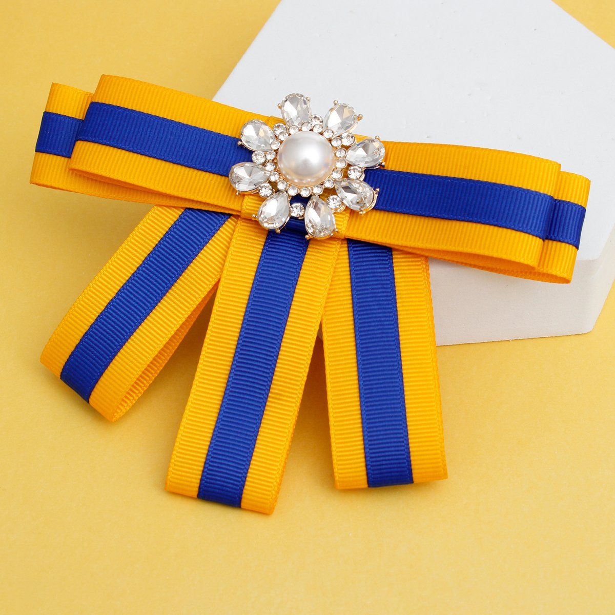 Blue Gold Bow Tie Style Brooch
