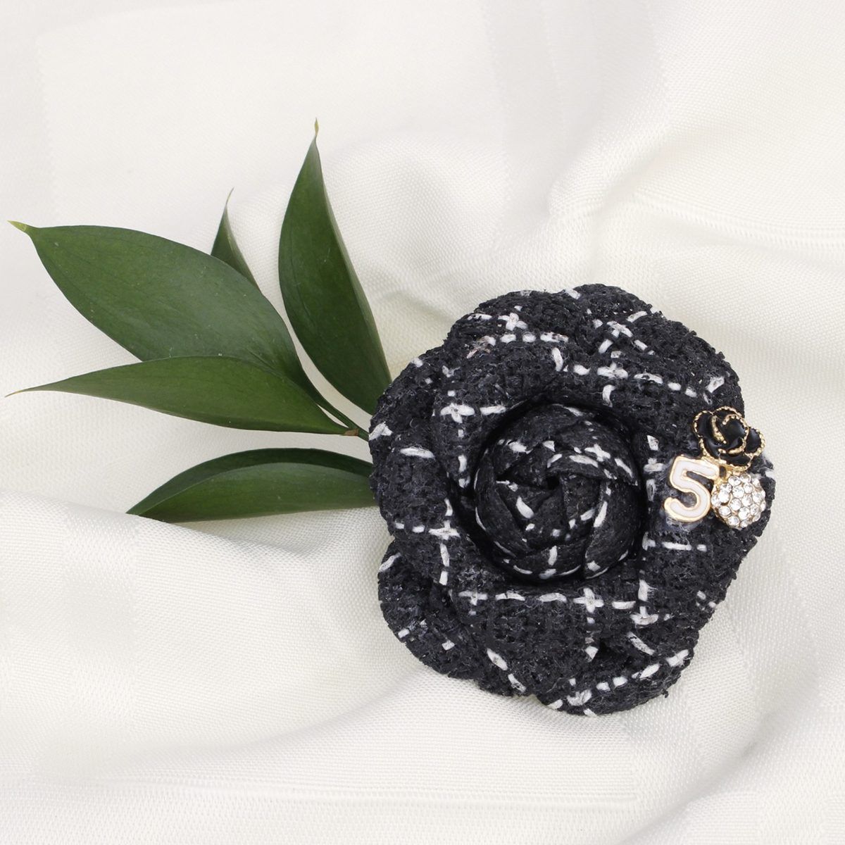 Brooch Couture Black Tweed Camellia Bloom Pin