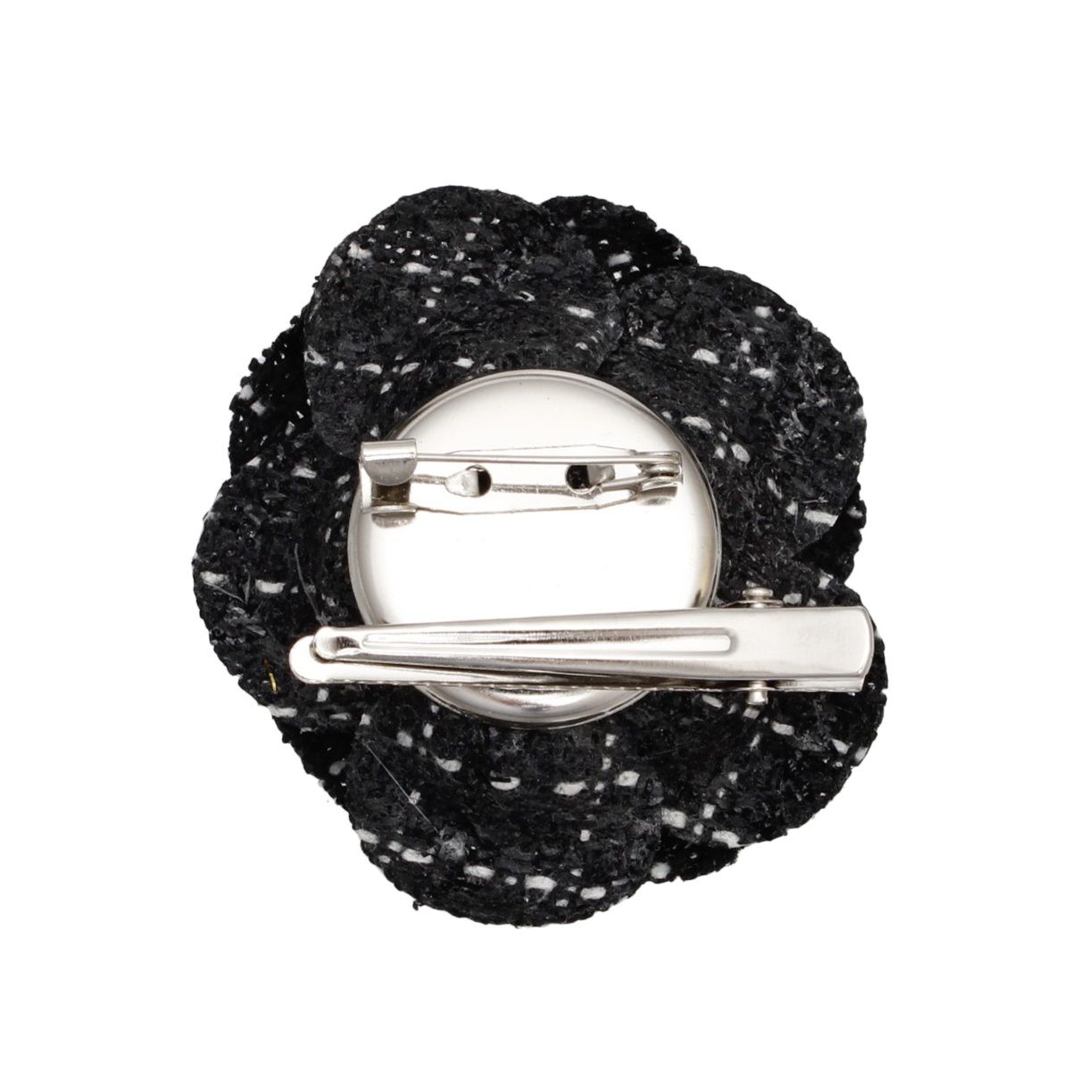 Brooch Couture Black Tweed Camellia Bloom Pin