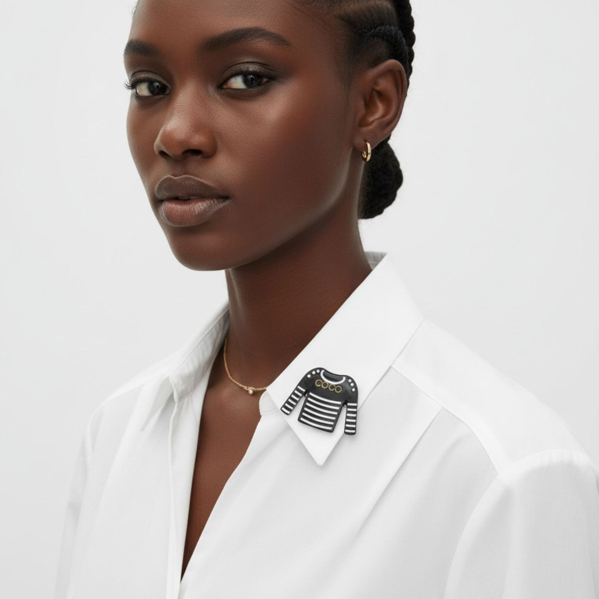 Brooch Hair Clip Black White Stripe COCO Shirt Pin