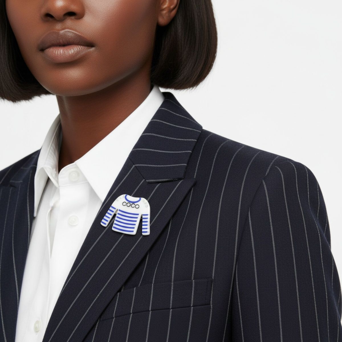 Brooch Hair Clip White Blue Stripe COCO Shirt Pin