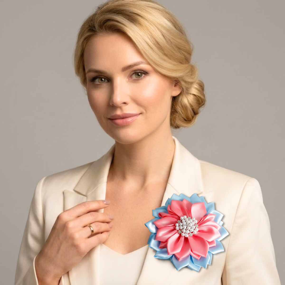 Jack and Jill Blue Pink Flower Pearl Clip and Brooch