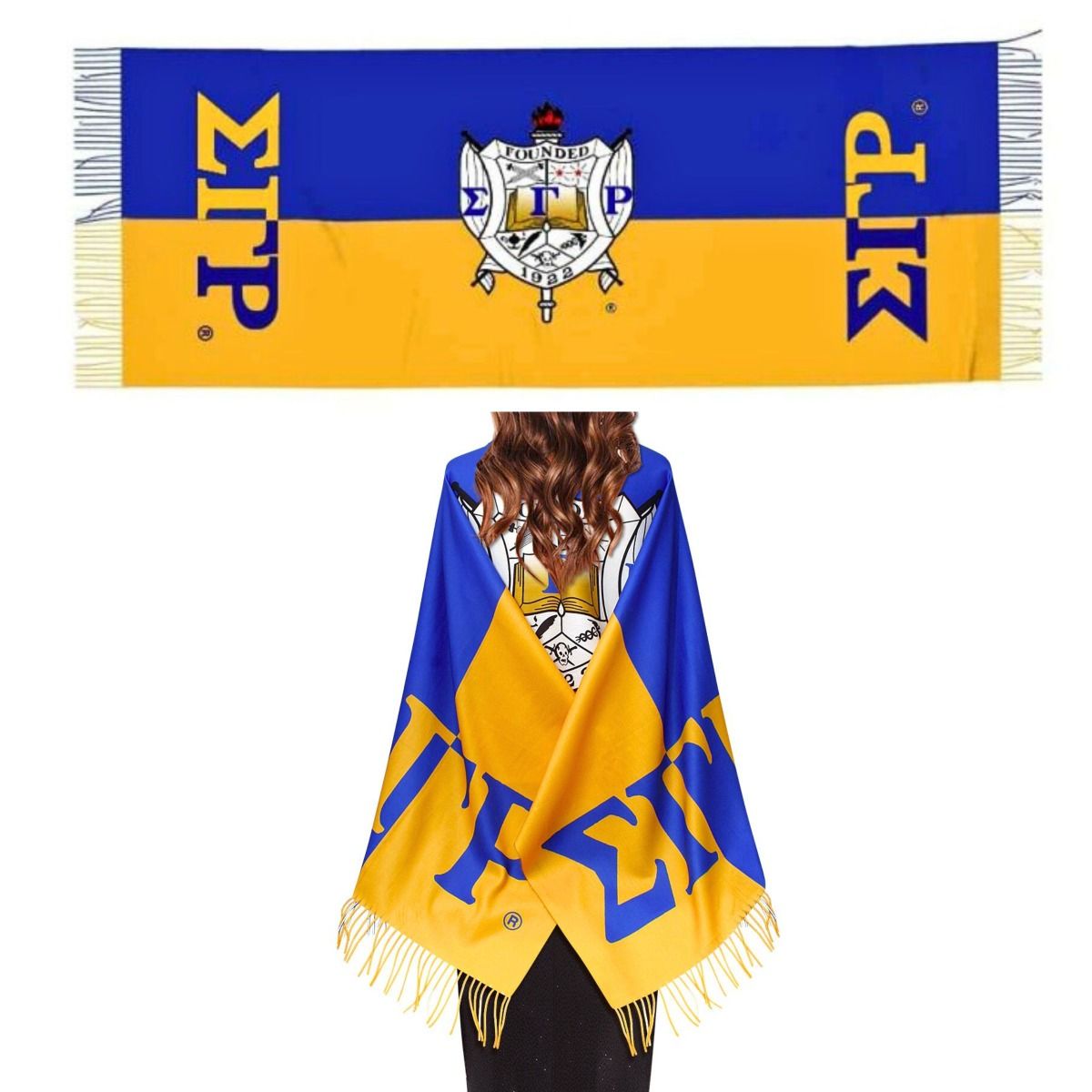 SGRHO Sorority Gold Blue Fashion Shawl Scarf