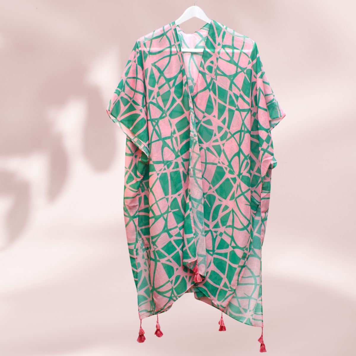 AKA Sorority Pink Green ColorBlock Swirl Kimono