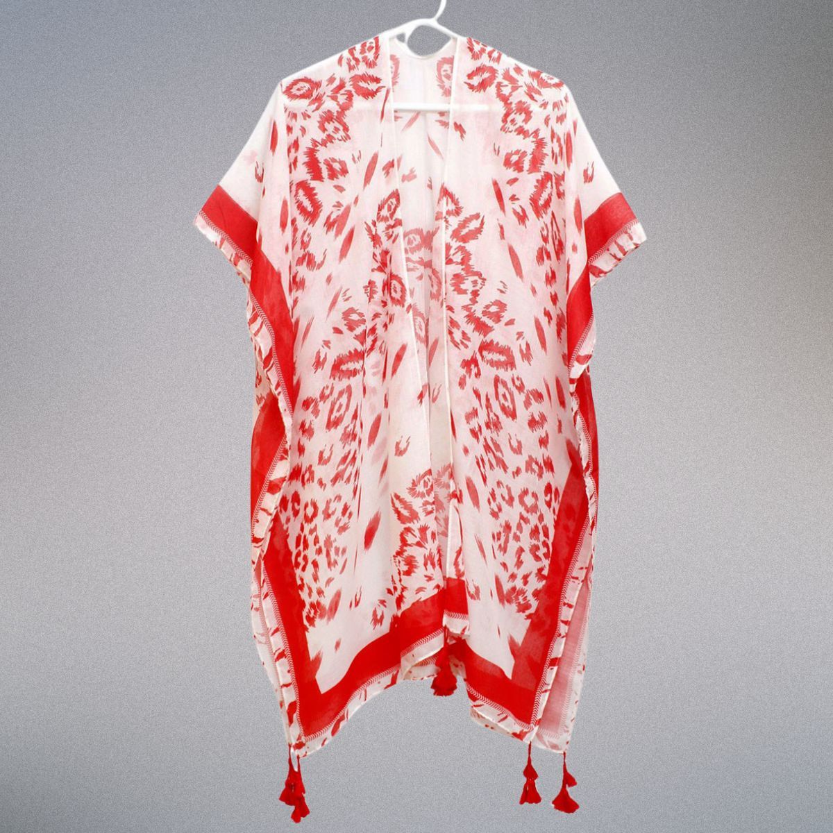 DST Sorority Red White Leopard Structured Kimono
