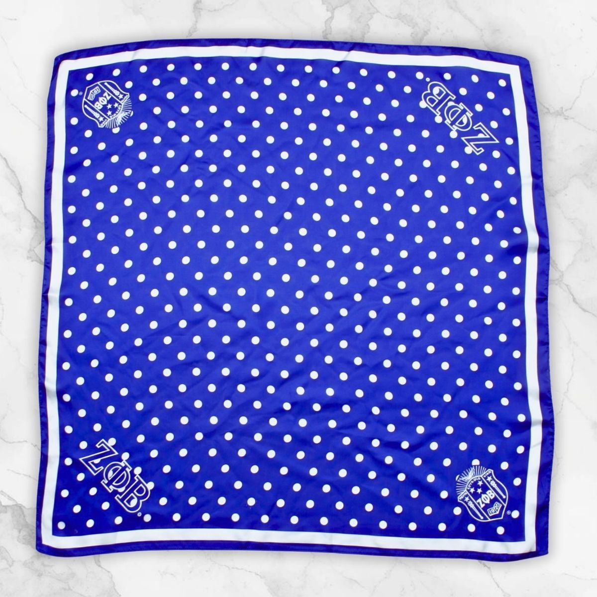 ZPB Blue and White Polka Dot Square Sorority Scarf