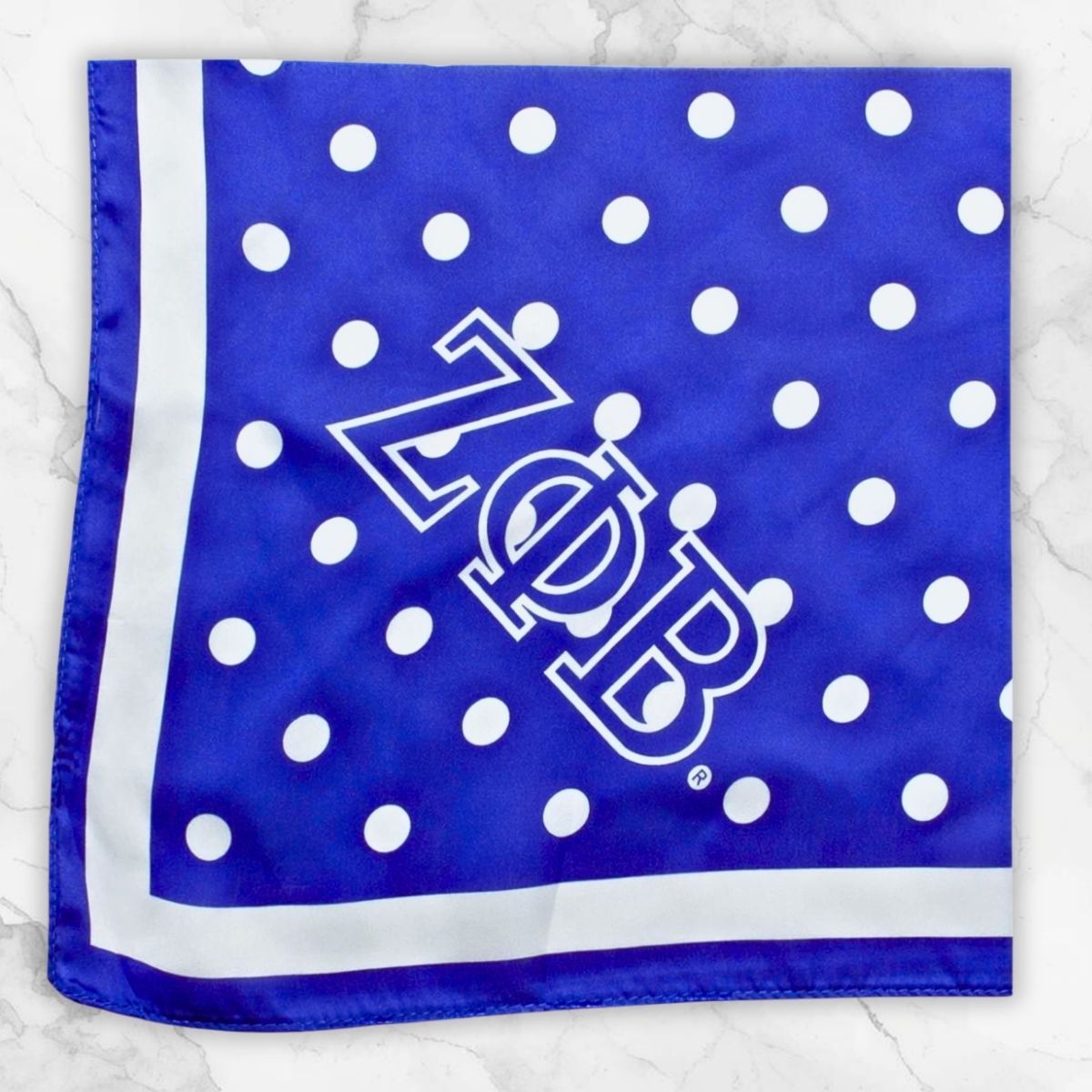 ZPB Blue and White Polka Dot Square Sorority Scarf