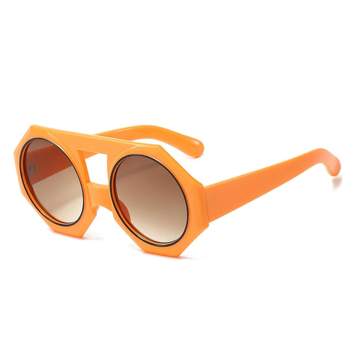 Sunglasses Orange Geometric Chunky Round for Women