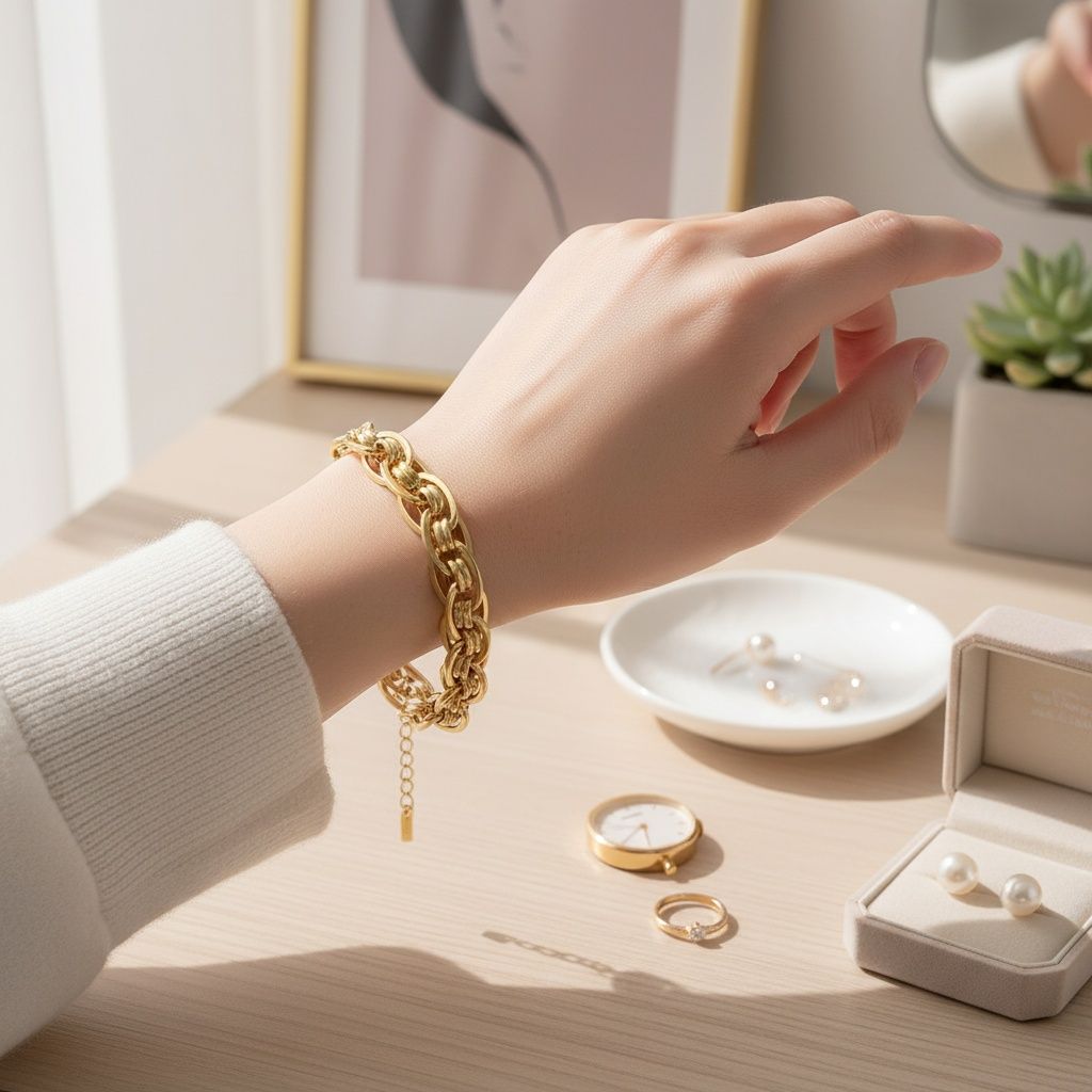8mm Gold 18K Steel Handmade Chain Bracelet