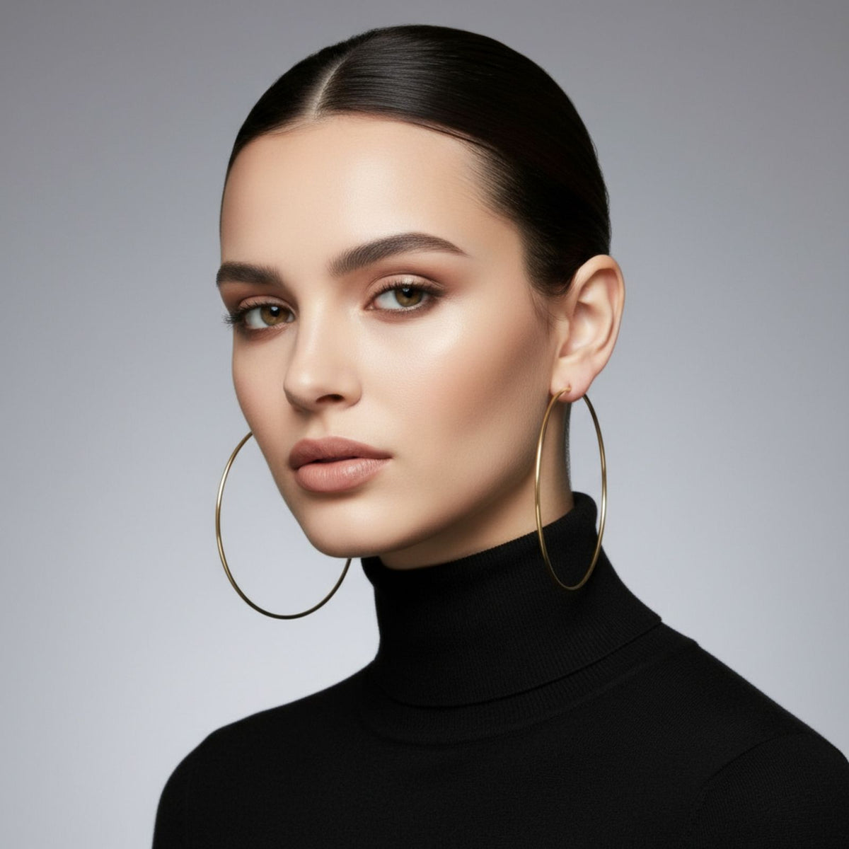 Hoop 18k Gold Steel Classic 90mm Thin Earrings