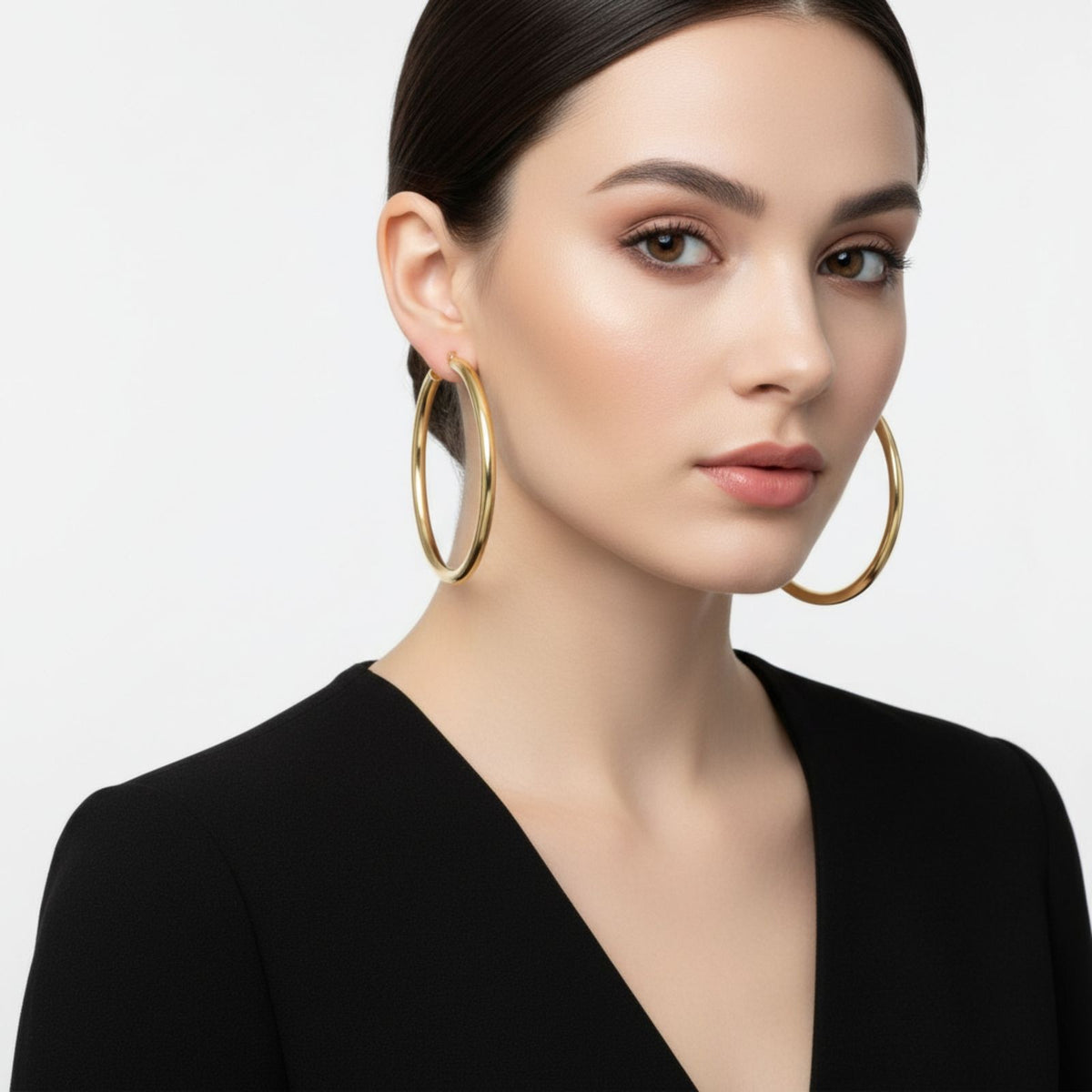 Hoop 18k Gold Steel Hollow 70mm Thick Earrings