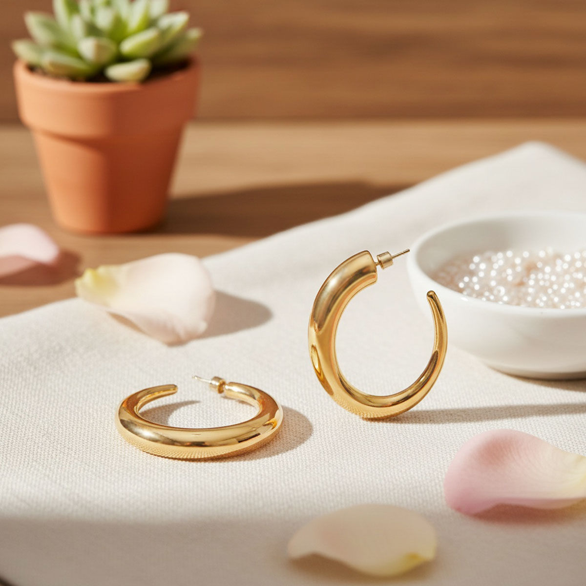 Hoop 18K Gold Steel Graduated Open C Earrings