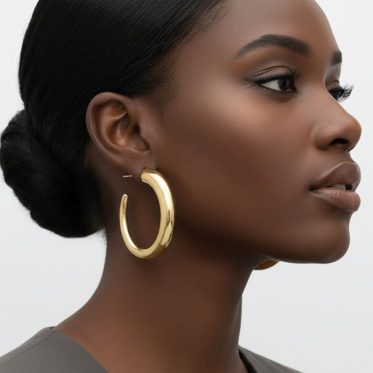 Hoop 18K Gold Steel Graduated Open C Earrings