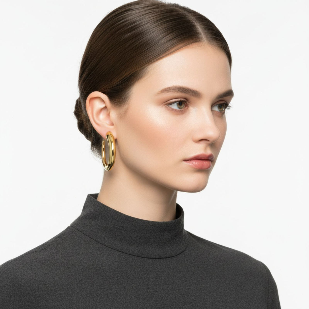 Hoop 18K Gold Steel Graduated Open C Earrings