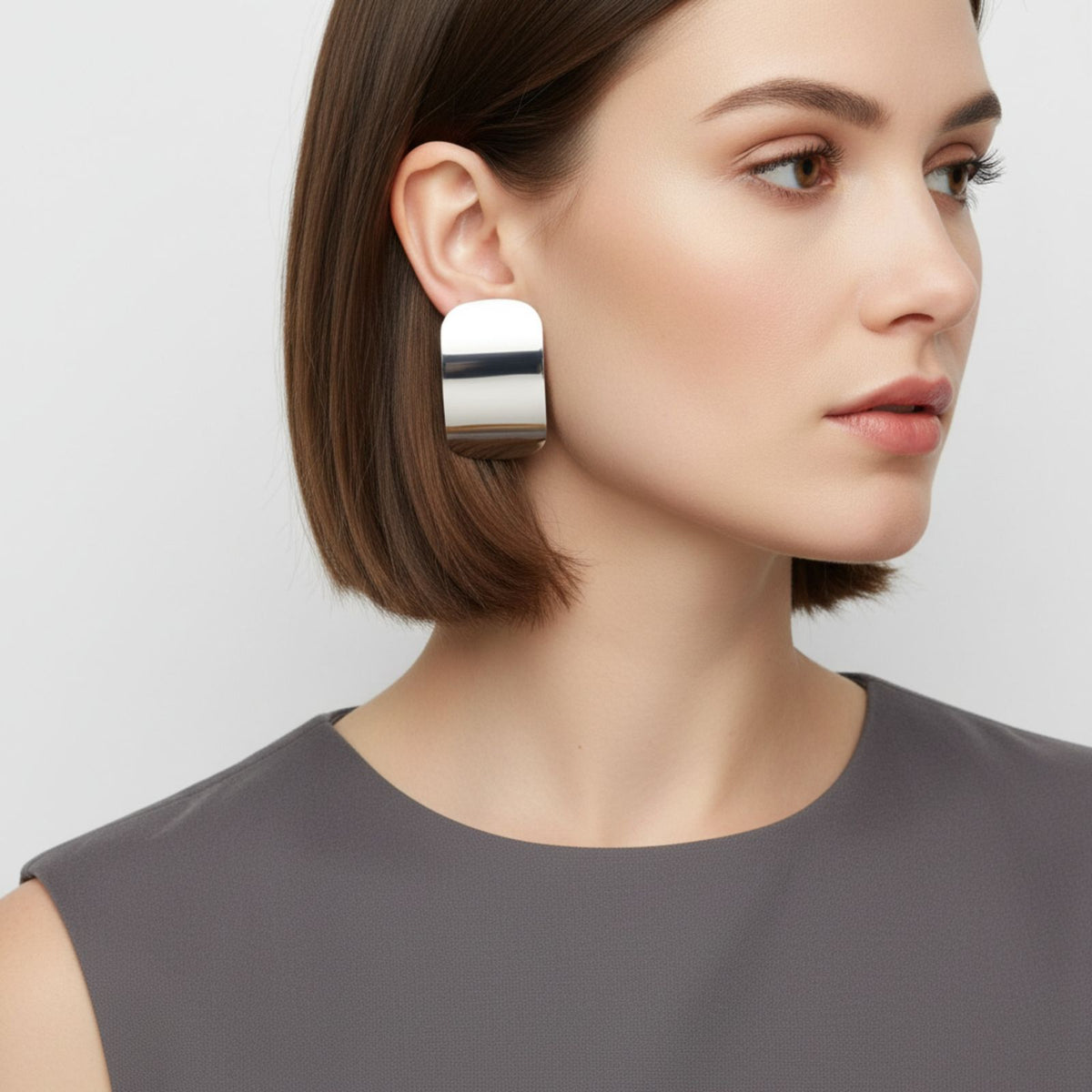 Stainless Steel Curved Rectangle Disc Earrings
