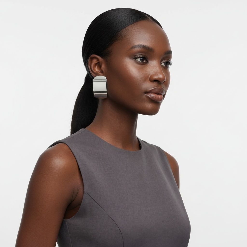 Stainless Steel Curved Rectangle Disc Earrings