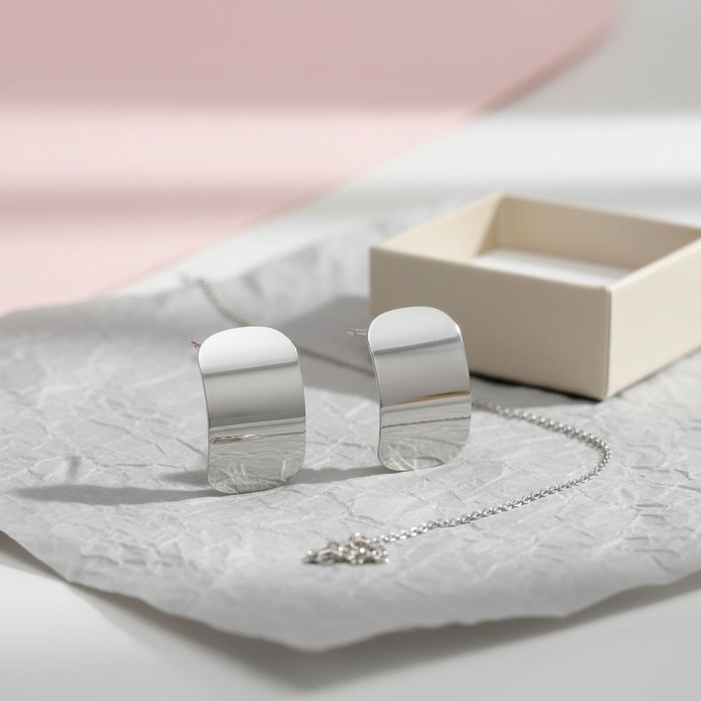Stainless Steel Curved Rectangle Disc Earrings