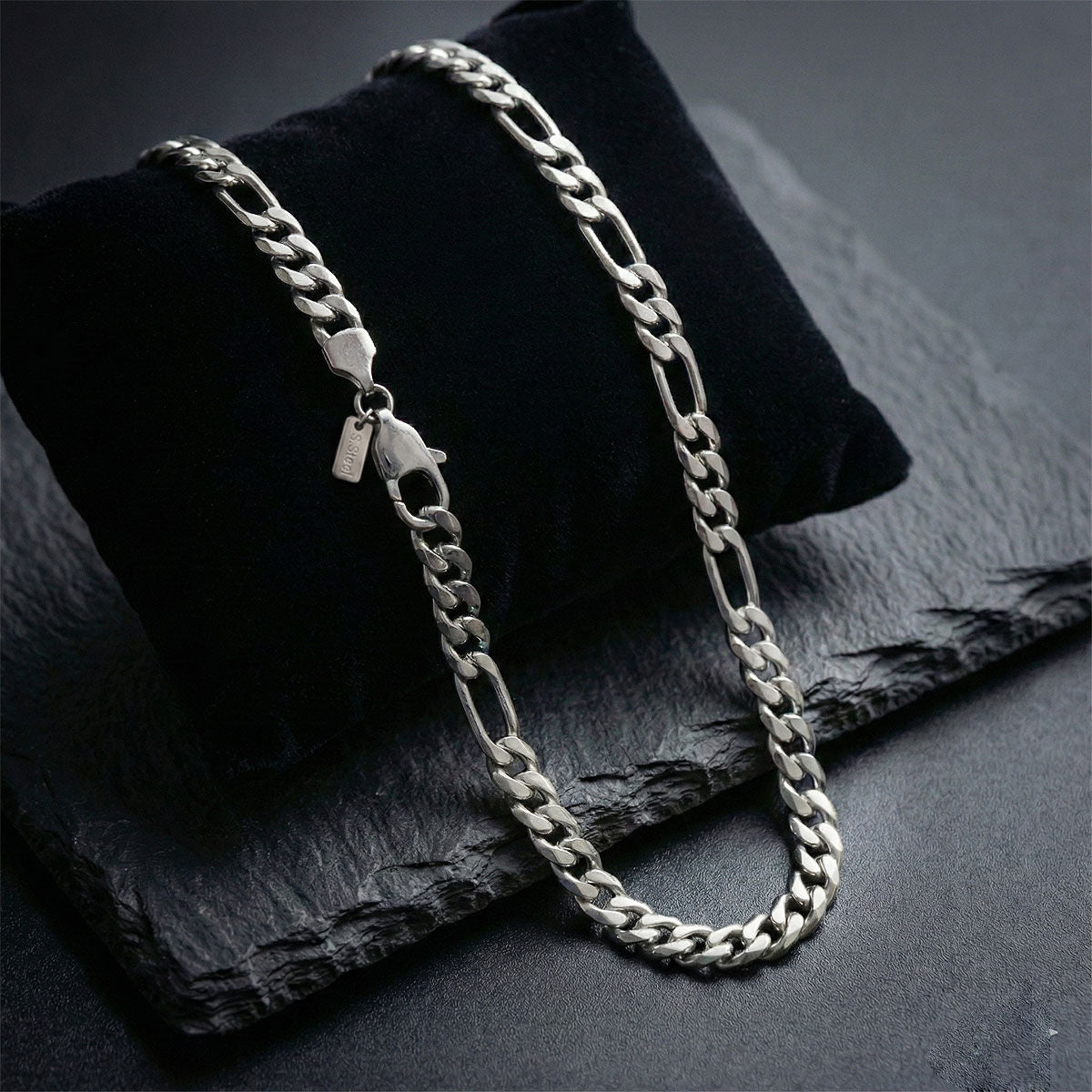 Mens 7mm Silver Stainless Steel Figaro Chain 20in