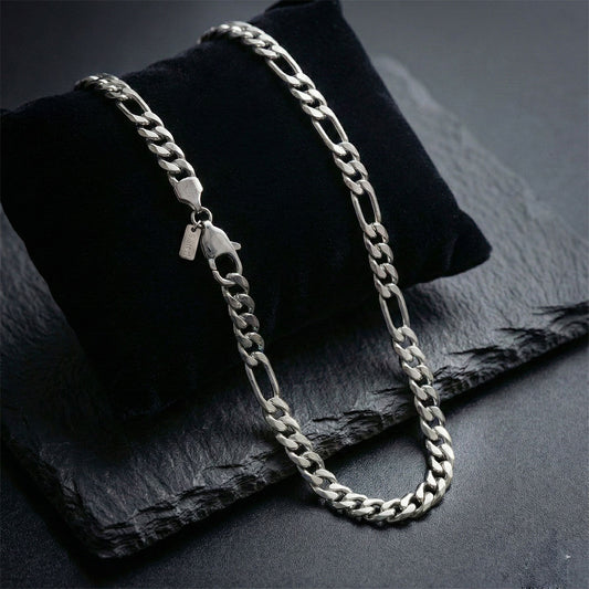 Mens 7mm Silver Stainless Steel Figaro Chain 20in