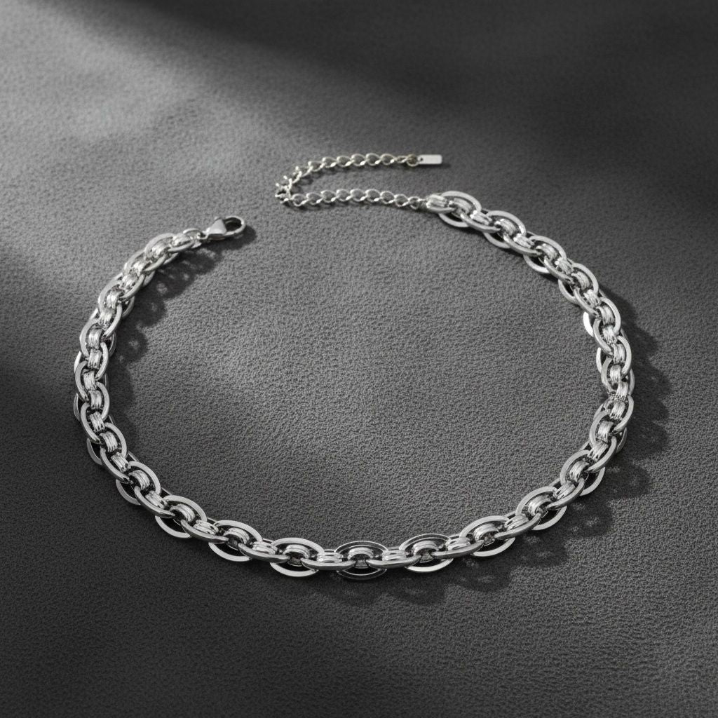 8mm Silver Stainless Steel Handmade Chain Necklace