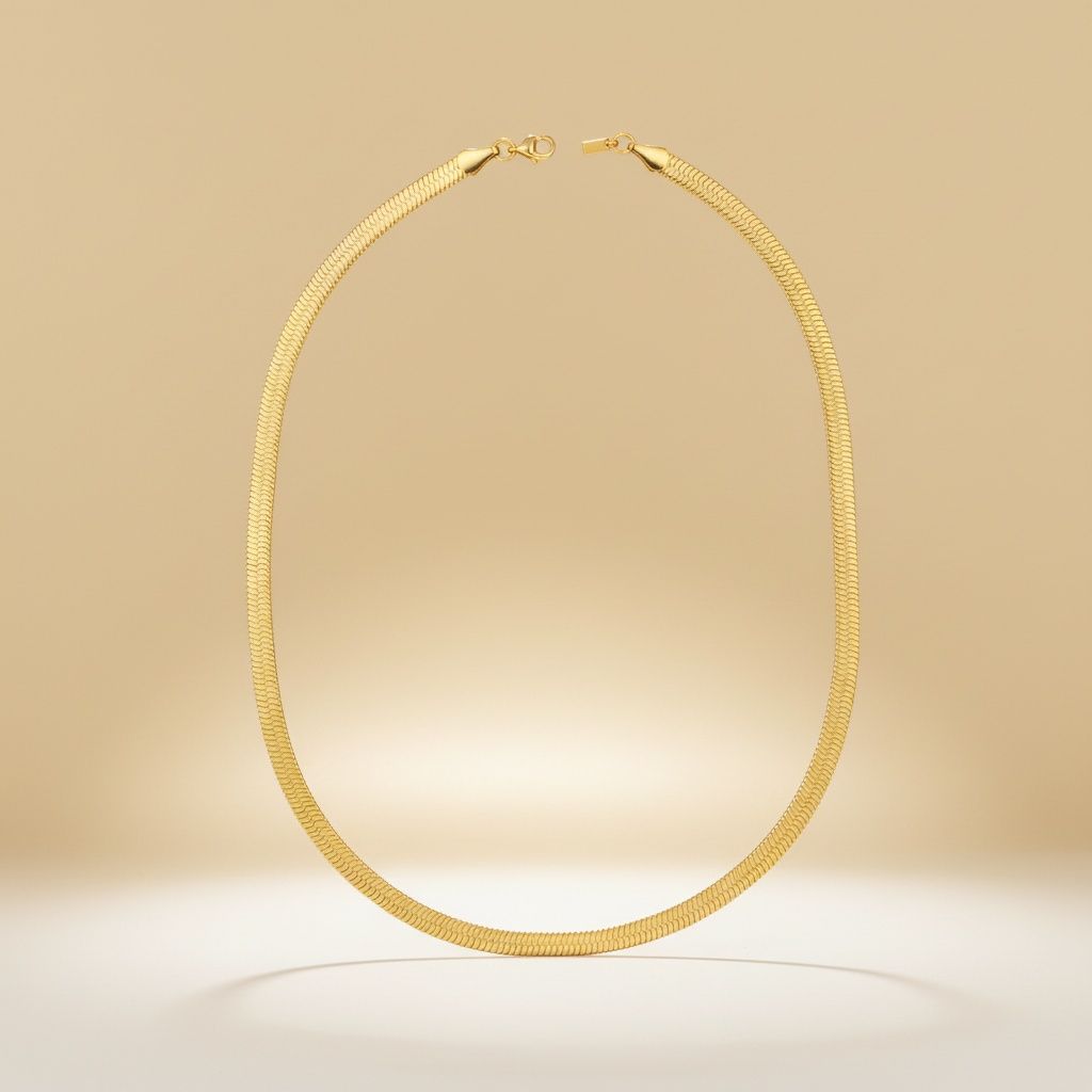Mens 20in 6.5mm Gold 18K Steel Herringbone Chain