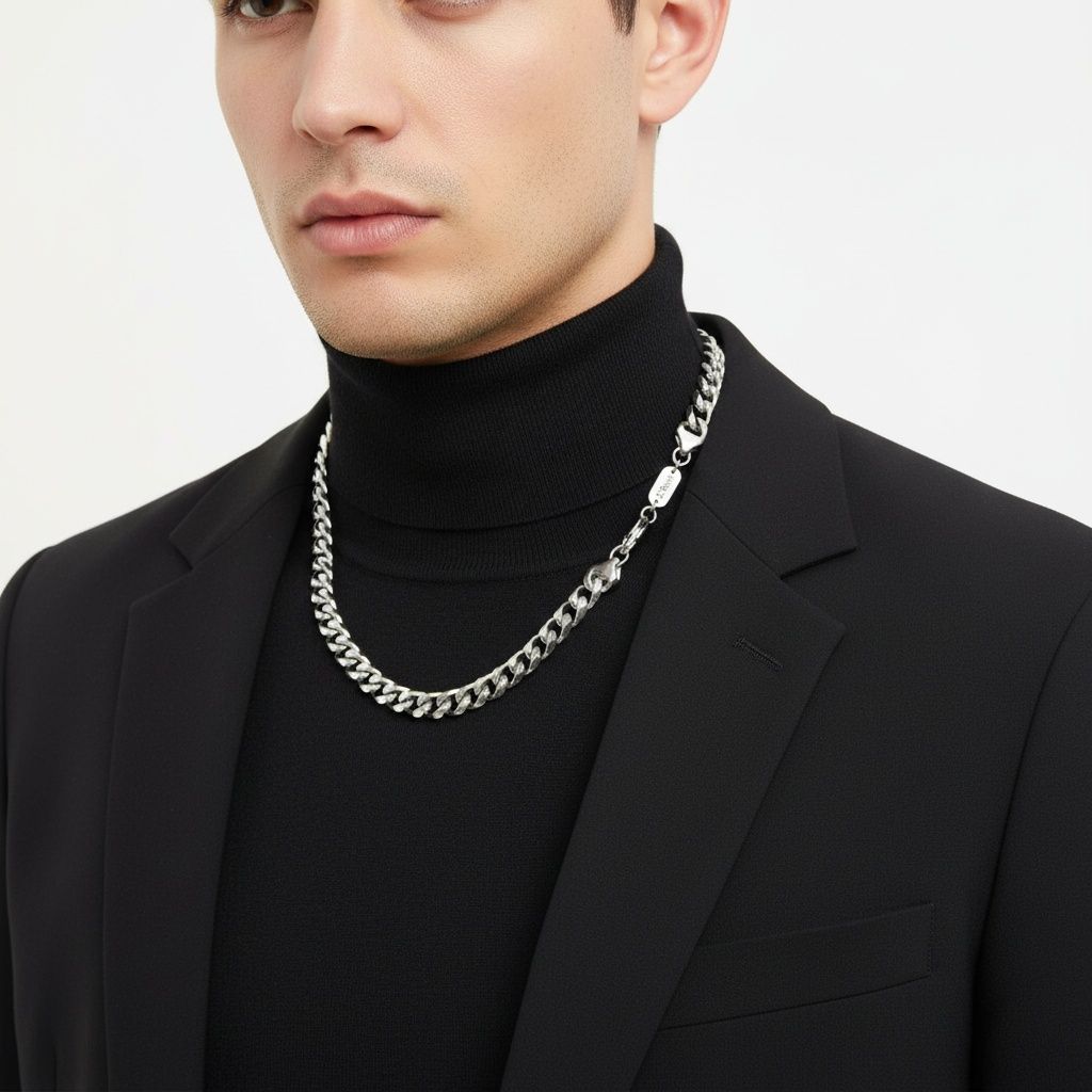 Mens 20in10mm Silver Stainless Steel Curb Chain
