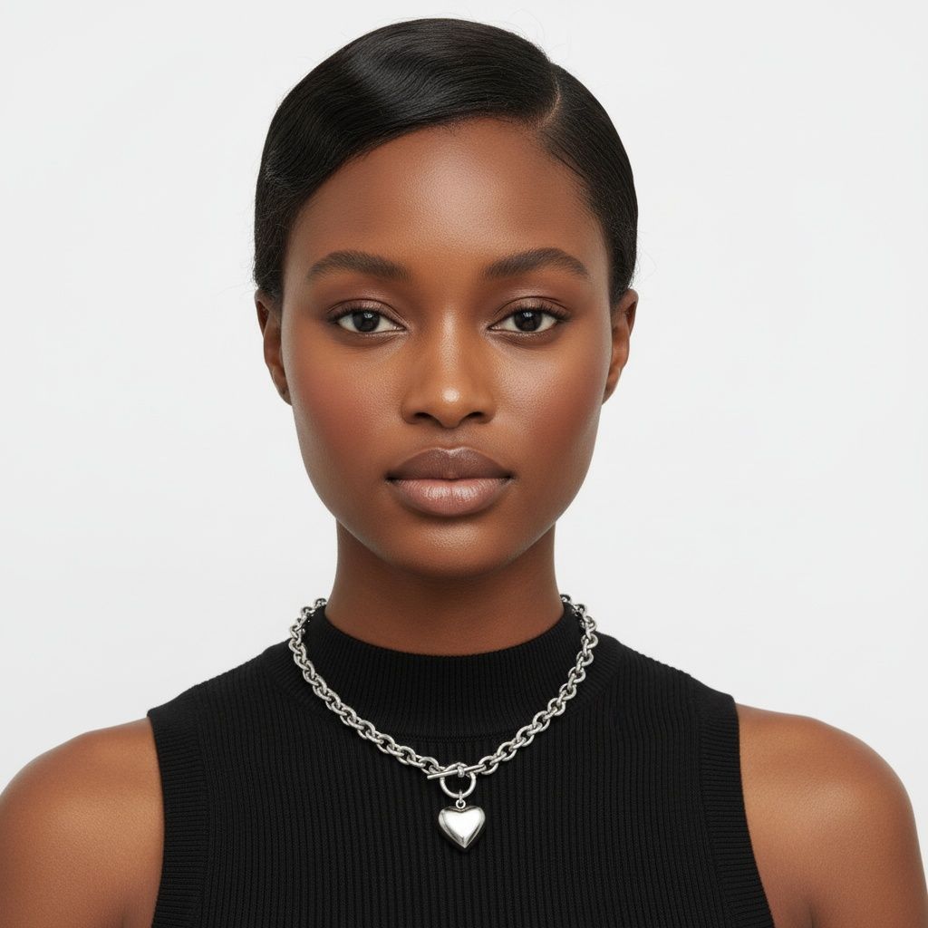 Stainless Steel Toggle Heart Rolo Chain Necklace