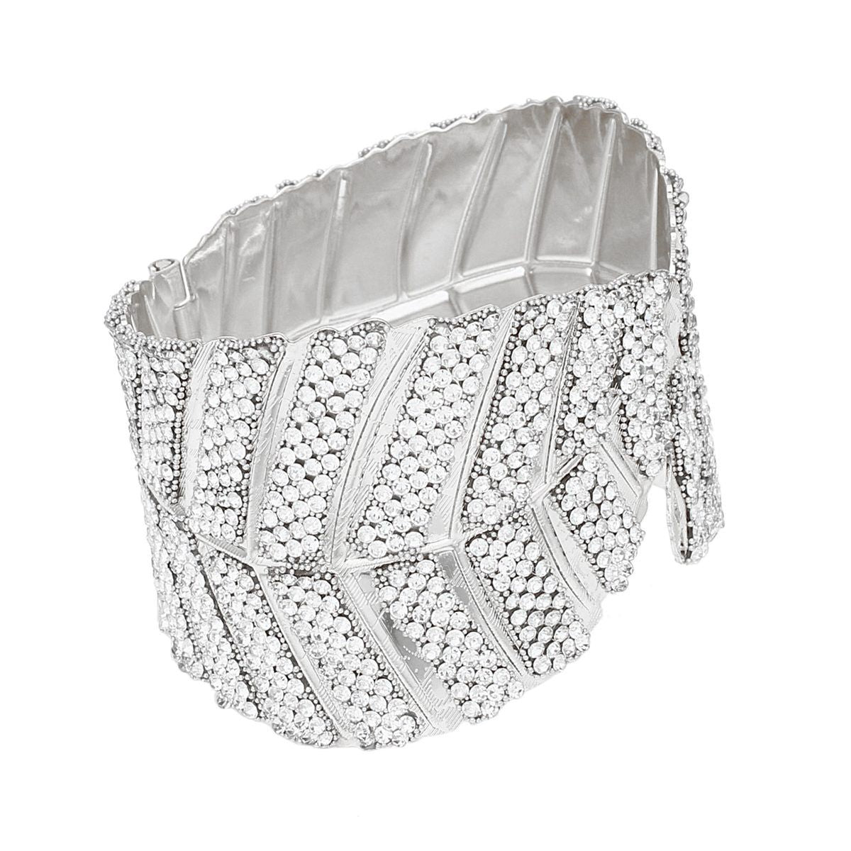 Cuff Garden Chic Encrusted Silver Leaf Bracelet
