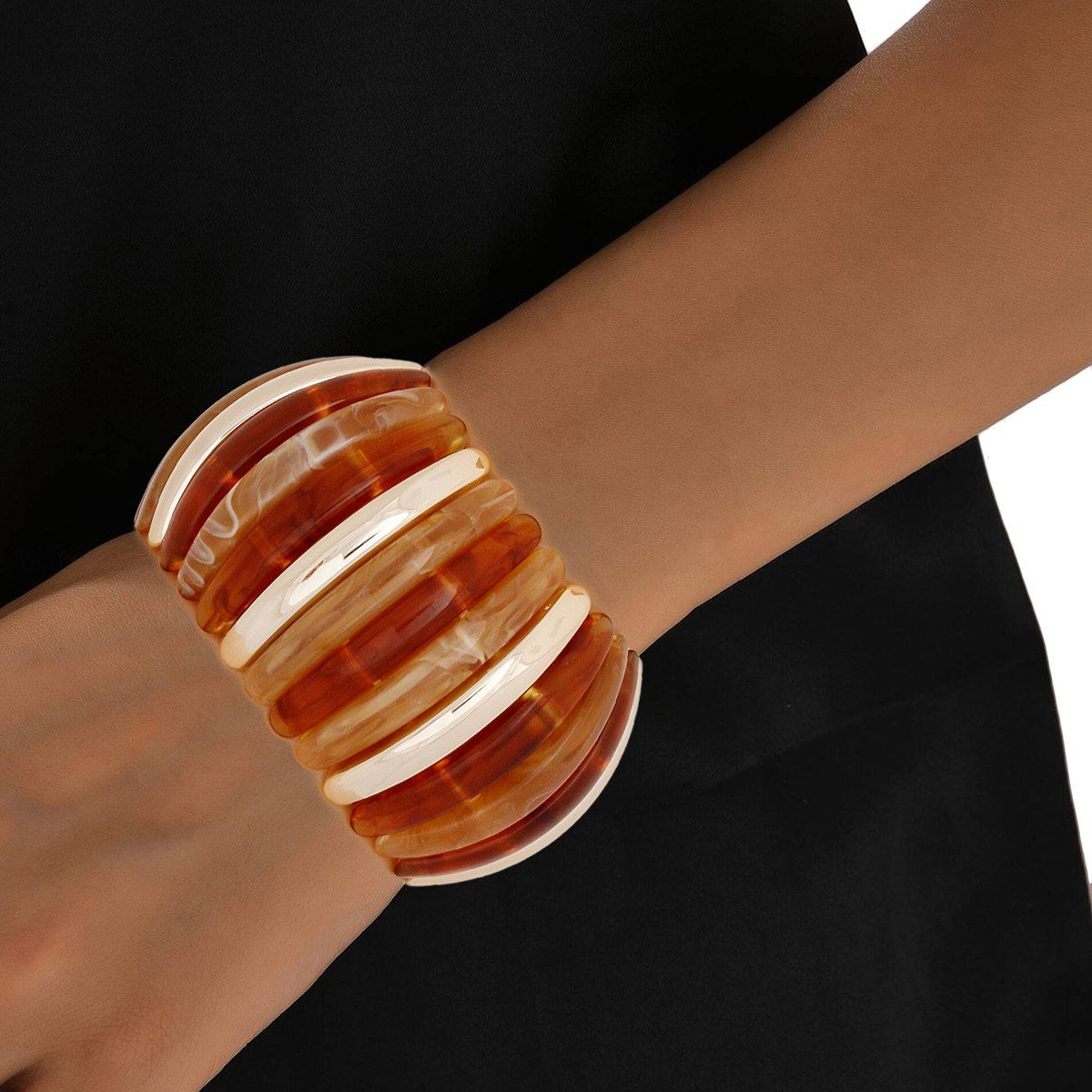 Bangle Marbled Rich Brown Stretch Wide Bracelet
