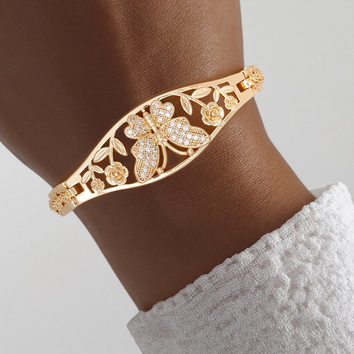 Tennis Bracelet Gold Brass CZ Butterfly Link Chain