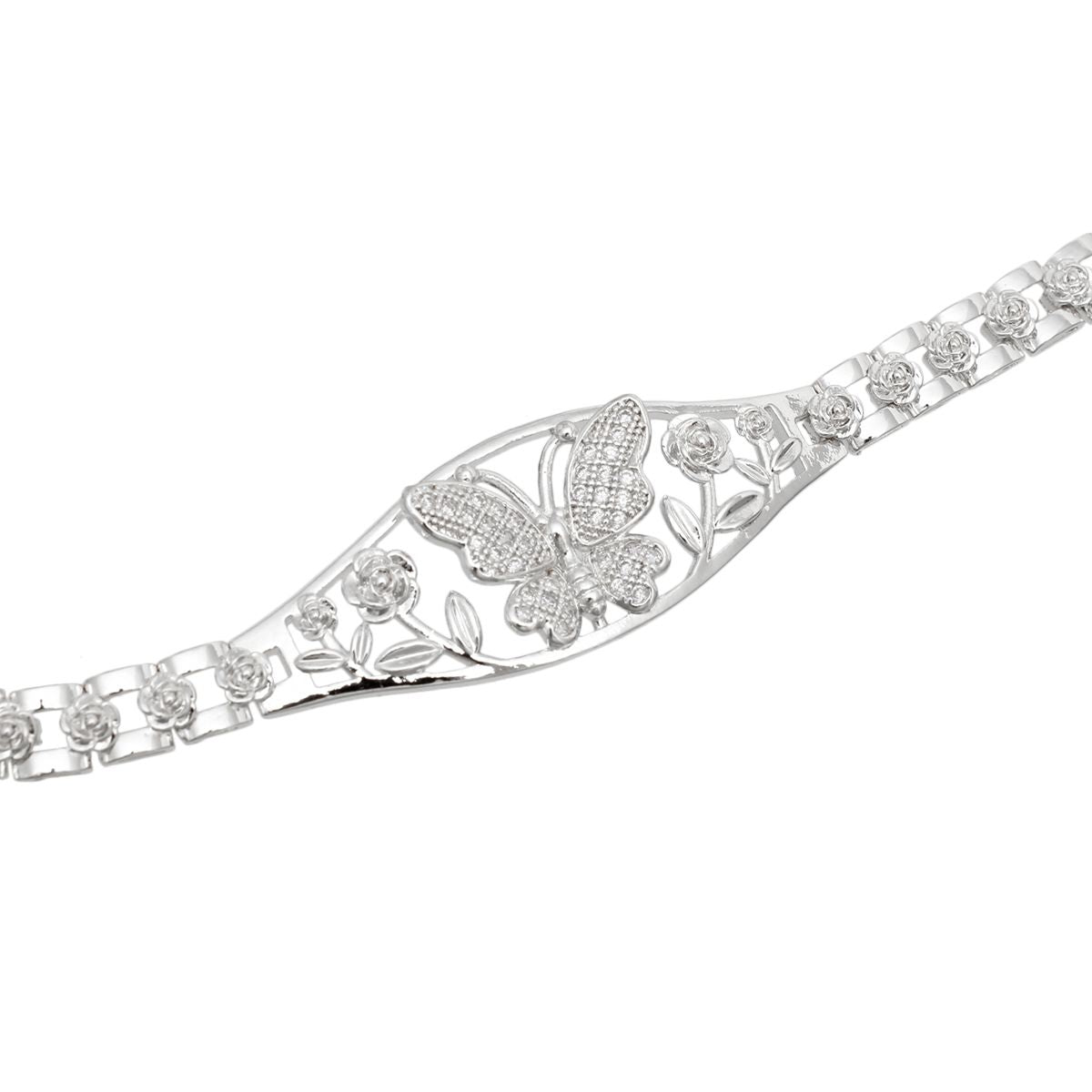 Tennis Bracelet Silver Brass CZ Butterfly Link