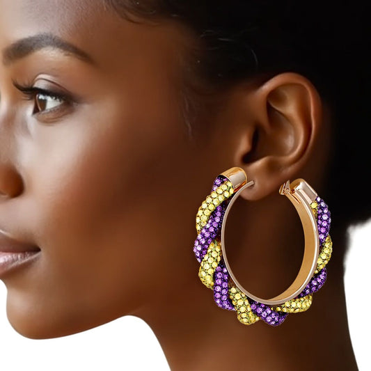 Omega Psi Vibrant Purple Gold Twisted Tube Hoops