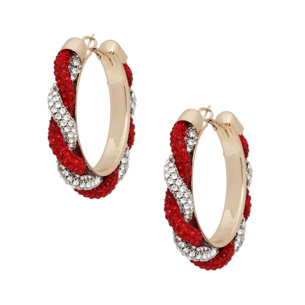 DST Vibrant Red Clear Twisted Hoop Earrings Women