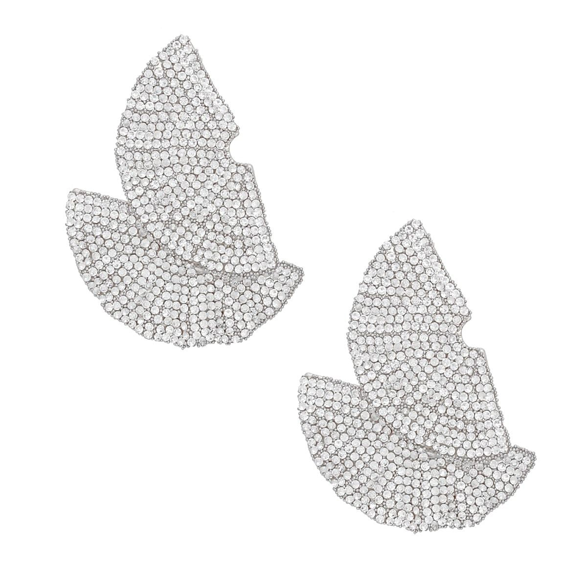 Stud 1920s Silver Ruffle Fan Rhinestone Earrings