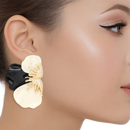 Studs Black Midnight Bloom Triple Petal Earrings