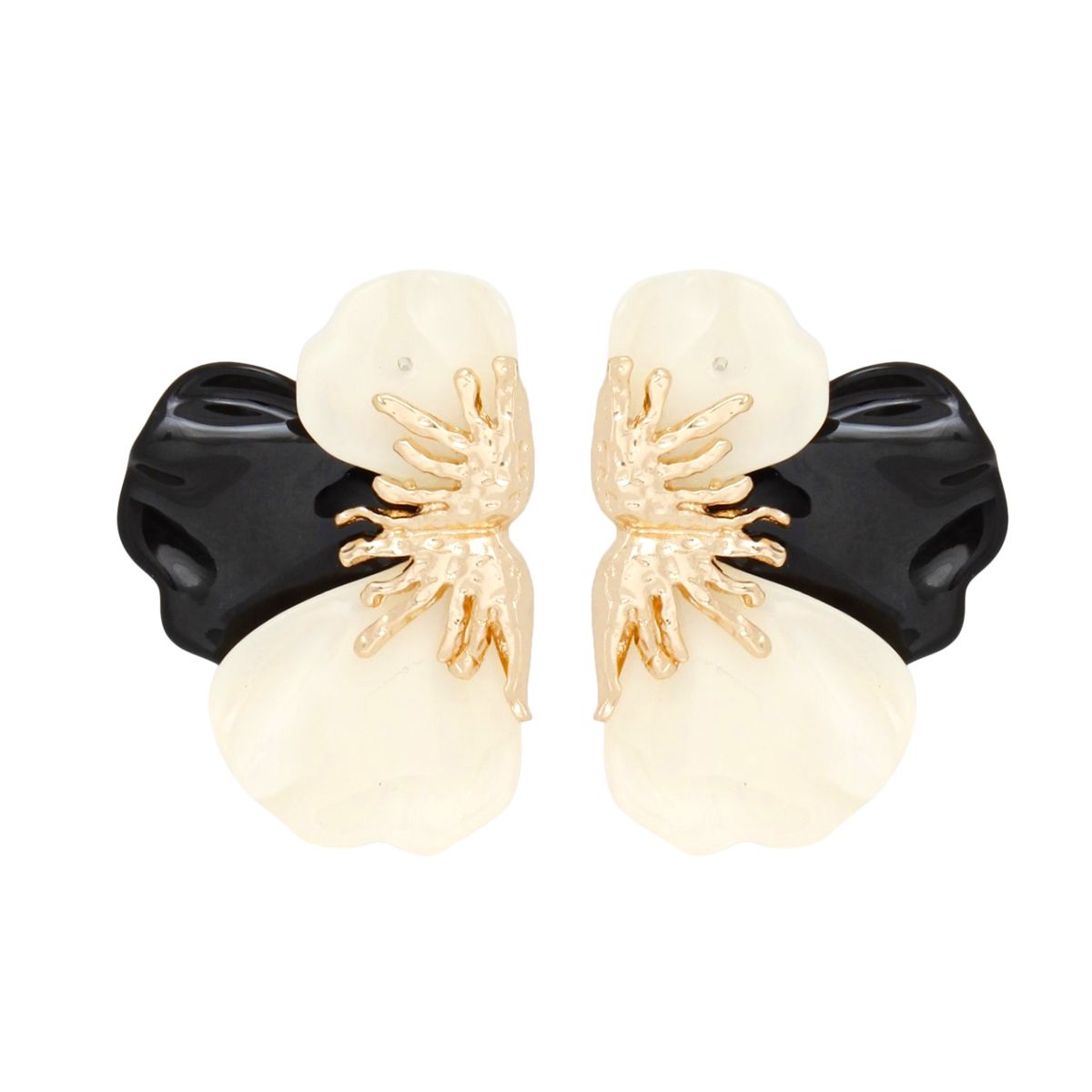 Studs Black Midnight Bloom Triple Petal Earrings